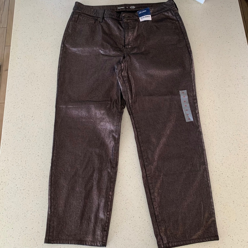 Old Navy High Rise OG Loose Metallic Shimmer Jeans Women's Size 16 Black